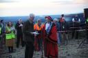Westbury Mayor Cllr Sheila Kimmins welcomes Vice Lord-Lieutenant of Wiltshire William Wyldbore-Smith to Westbury White Horse for him to light the Beacon.