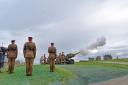 Soldiers from the 14th Regiment Royal Artillery, based at Larkhill, firing a 96-gun salute at Stonehenge as a mark of respect to Her Majesty Queen Elizabeth II