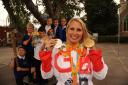 Paralympic Swimmer Steph Millward.. Gold winning British Paralympic swimmer Steph Millward visits North Bradley School and shows off her medals won at Reo.. Pics Trevor Porter 57806 3.