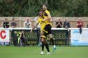 Andy Sandell celebrates his goal for Melksham Town during the 2-2 draw with Bristol Manor Farm. Picture: ROBIN FOSTER