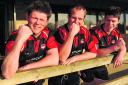 Dave George (left), the head coach of Bradford on Avon RFC, captain Oli Stacey and top points scorer Dan Bright  celebrate the club’s Dorset & Wilts One North title win
