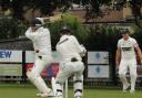 Chippenham v Biddestone Cricket.  Bails fly as Biddestone batsman Dwaine Perry  is out . Photo Trevor Porter  60491 8..