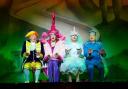 Michael Chance as Baron Hard-up, Nic Gibney as Harmony Hard-up, Duncan Burt as Melody Hard-up and Jon Monie as Buttons in the pantomime Cinderella Photo: Freia Turland