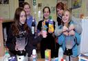 Westbury Youth centre members Amy and Sophie, left, with Tiffany and Lauren, right, youth centre manager Sally Willox and their smoothies