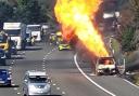 A camper van caught fire on the M4 motorway near Swindon