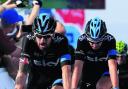 Sir Bradley Wiggins, left, finishes fifth in Tuesday's stage of the Tour of Britain