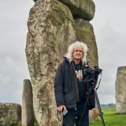 Musicain Brian May visits Stonehenge with his Stereoscopic camera to support the Your Stonehenge' exhibition  Picture by Gareth Iwan Jones