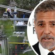 George Clooney is believed to be directing a film using the Universal set in Ashton Keynes (main picture)