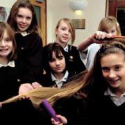 Seraphina Studd pictured with schoolfriends Gina, Kaya, Saskia, Megan and Alix before she had her hair cut for the Little Princess charity