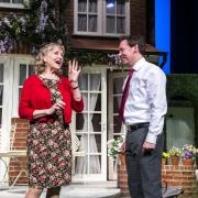 Liza Goddard as Sheila and Antony Eden as Greg in Alan Ayckbourn's Relatively Speaking at the Theatre Royal Bath. Photo: Nobby Clark