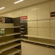 Scores of empty shelves at Wilko in Trowbridge in Wiltshire