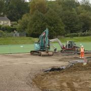 Work gets under way in Victory Field, Bradford on Avon, as part of the £2 million project  to install a huge sewerage overflow tank.