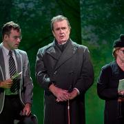 Jack Bardoe as the Son, Rupert Everett as Father and Eleanor David as Mother in A Voyage Round My Father.