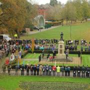 Ex-service veterans and members of the public gather round the Trowbridge War Memorial to pay their respects on Remembrance Sunday.