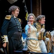 HMS Pinafore: Matthew Siveter as Captain Corcoran, Georgina Stalbow as Josephine, and Paul Featherstone as Sir Joseph Porter