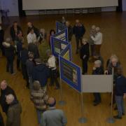 Dozens of residents study the traffic modelling information at St Margaret’s Hall.