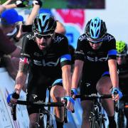 Sir Bradley Wiggins, left, finishes fifth in Tuesday's stage of the Tour of Britain