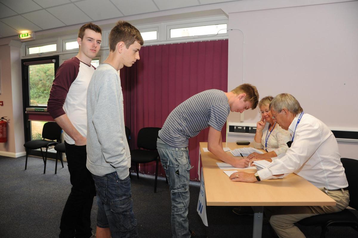 Students collect their A level  results at Matravers Westbury.
