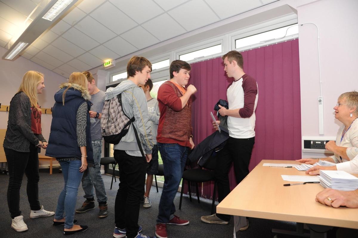  Students collect their A level  results at Matravers Westbury.
