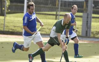 West Wilts men’s first team player Matt Ellaway (green) in action during his side’s clash with Robinsons at the weekend