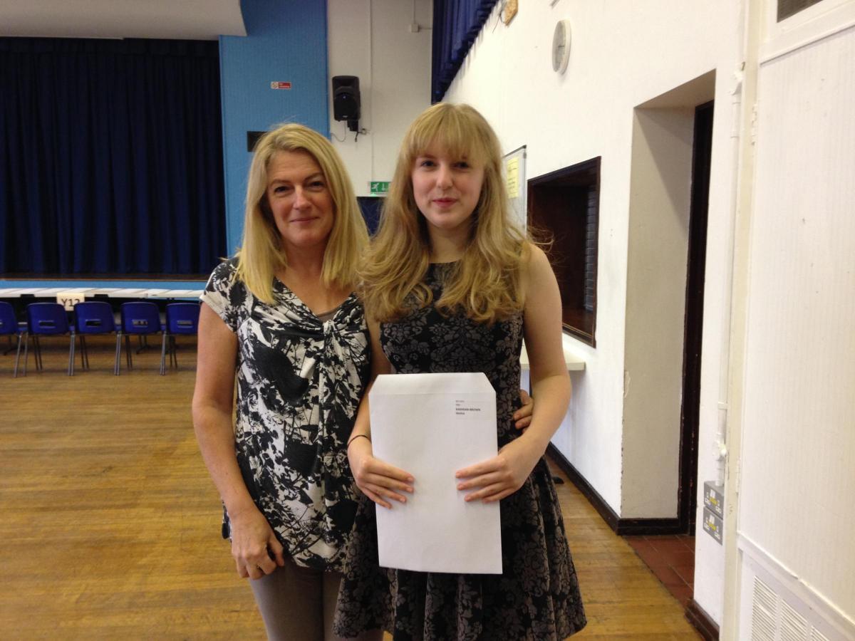 St Laurence A level results day. Jess Kashdan-Brown with her mum Julia