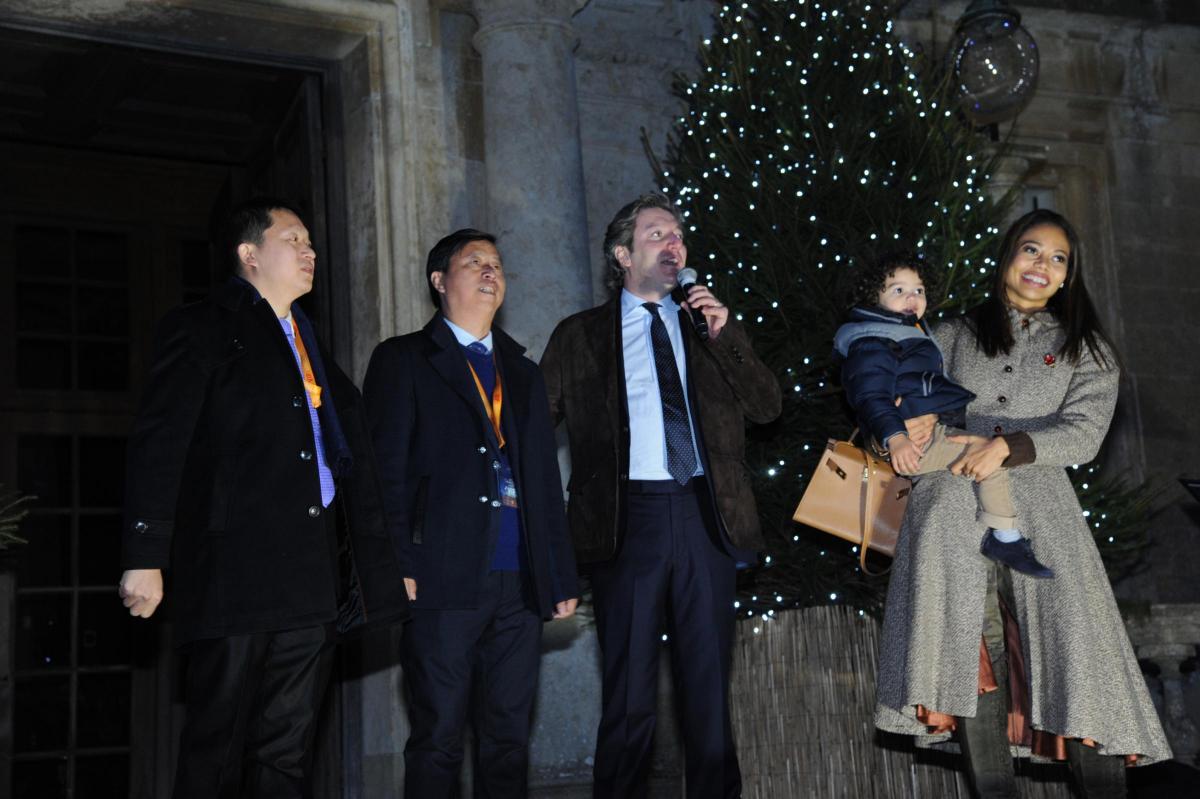 Viscount Weymouth Ceawlin, with his wife Emma, introduces the Chinese businessmen who headed the operation to create the Festival of Light marking 50 years of the safari park and 150 years of Beatrix Potter. Picture by Trevor Porter