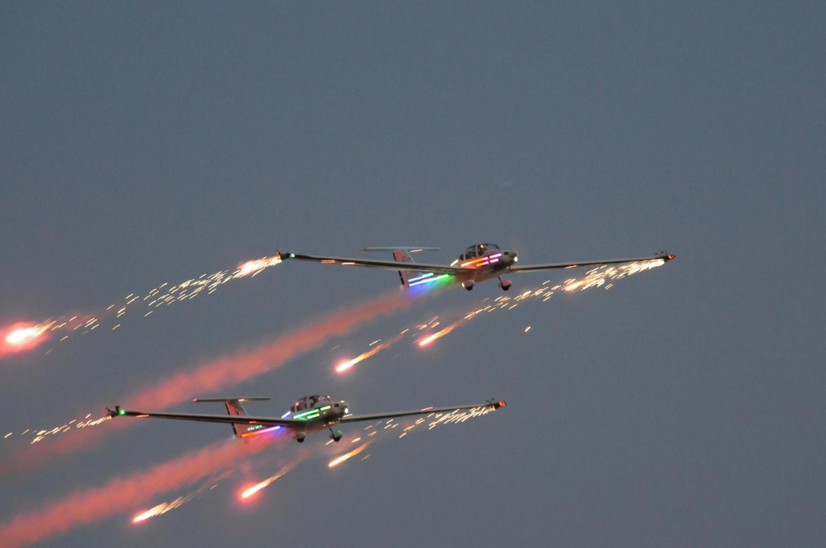 Fireworks stream from motorised gliders at the launch of the third Longleat Festival of Light. Picture by Trevor Porter