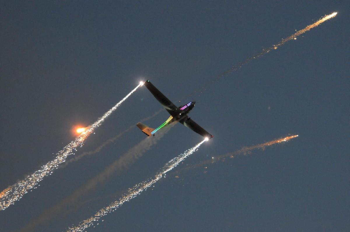 Fireworks stream from motorised gliders at the launch of the third Longleat Festival of Light. Picture by Trevor Porter