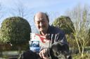 David Benest OBE in Manningford Bruce. David is joined by his two trusty dogs who go out on his round everyday, Folly and Frodo. Jan 2017. Pics by Diane Vose DV5449/02.