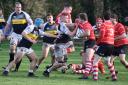 Rugby action from  Devizes v Corsham (red strip) .Photo by www.gphillipsphotography.com GP1832.