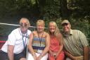 Back On Track founder Bev Pace, centre left, with stroke survivors Jim Berrelly, Alison Ward and Philip Joyce, who is also a  volunteer, on barge trip before lockdown