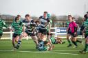 Chippenham captain Francis Dickens breaks free from a tackle before making his way over the try-line for one of 10 scores against Buckingham last weekend                                  Photo: Roger Rhymes