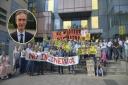 Main picture: Protestors outside Wiltshire Council. Inset: MP Dr Andrew Murrison.