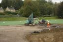 Work gets under way in Victory Field, Bradford on Avon, as part of the £2 million project  to install a huge sewerage overflow tank.