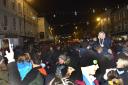 Crowds gather at Warminster's market place for the lights switch on.