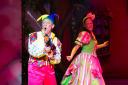 Jon Monie as Lester the Jester and Kitty O'Gara as a Villager in the pantomime Sleeping Beauty