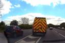 The ambulance dangerously changes lanes on the A34.