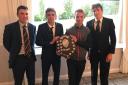 Ben Mazzotta, Kyle Campbell, Oliver Jeans and James Black collect the Channel League trophy for Wiltshire U18s