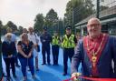 Warminster Mayor Cllr Phil Keeble officially opens the town's new tennis courts.
