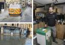 Scott Wheeler cleans up after flooding at his Bradford on Avon Town centre takeaway shop Feast Brothers after the floods in Bradford on Avon