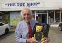 Toy shop owner Clive Brown with his national ‘Golden Teddy’ and glass plaque outside his Trowbridge shop.