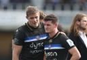 Bath's Freddie Burns is consoled by Tom Ellis after the European Champions Cup match at the Recreation Ground, Bath. PRESS ASSOCIATION Photo. Picture date: Saturday October 13, 2018. See PA story RUGBYU Bath. Photo credit should read: David Davies/PA