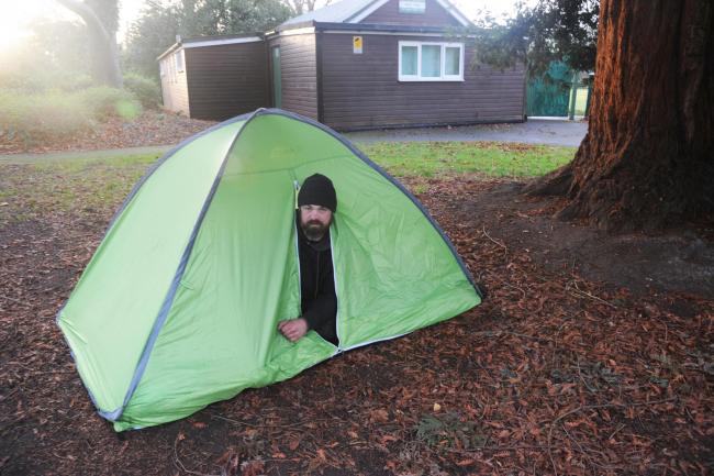 Szymon Oleszezuk is living in a tent in Trowbridge Town Park Photo: Trevor Porter 67746-1