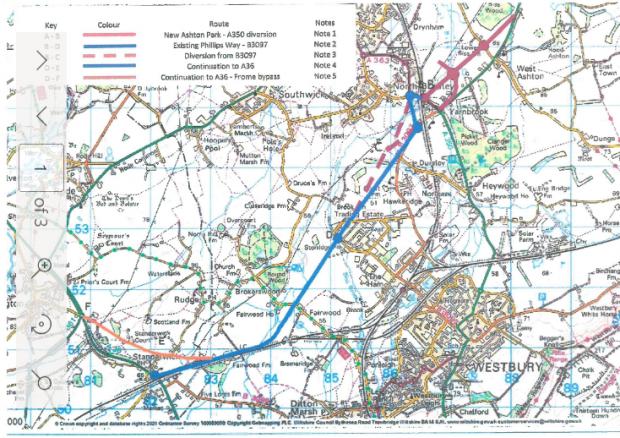 Wiltshire Times: The proposed routes for a A350 western bypass for Westbury