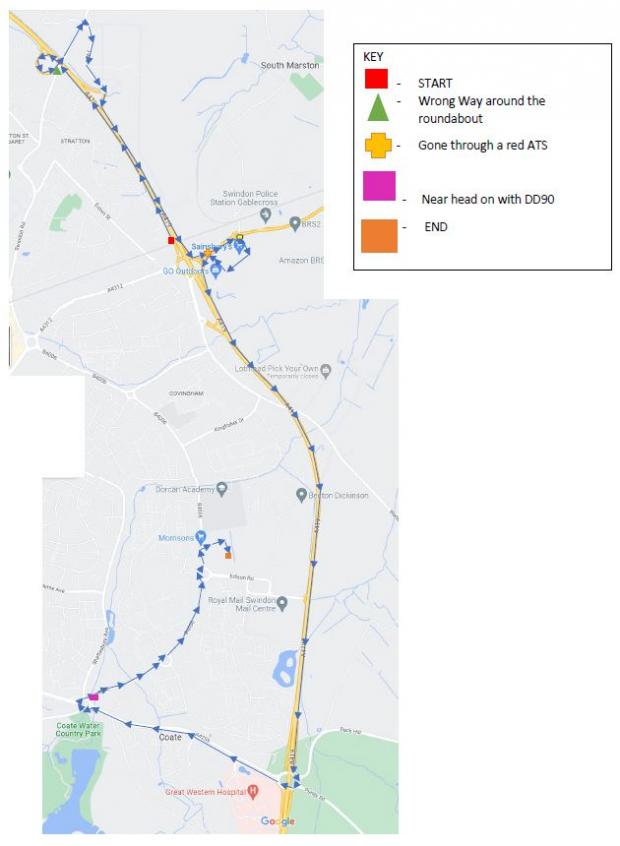 Wiltshire Times: A map of the police chase