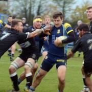 Rugby. Trowbridge (blue) v Wimborne.. Photo: Siobhan Boyle SMB2854/8
Pictured for Trowbridge is James McFarlane