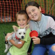 Elliott and Olivia Brock with their class-winning pet Betsy at the Carnival Dog Show Photo: Trevor Porter 67599-4