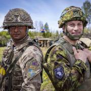 Corporal Alex Williams (29) a Tank Operator with the Royal Tank Regiment pictured here with Captain Jevgeni of the Estonian Defence Force during Exercise Hedgehog.