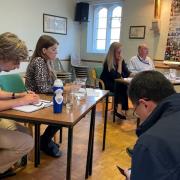 Chippenham MP Michelle Donelan chairs the A36 meeting at Limpley Stoke Village Hall. Photo: John Baker