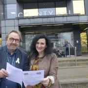 Bradford on Avon  Ukrainian coordinator Felicity  Courage with Cllr David Vigar have appealed to Wiltshire Council to release funds to help refugees obtain homes in the rented sector. Photo: Trevor Porter 69651